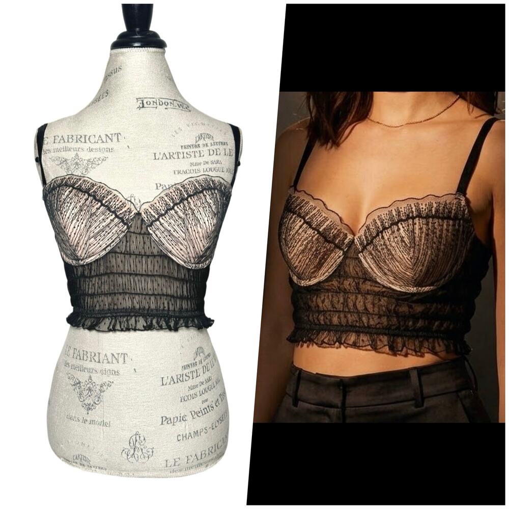 Victoria’s Secret | Women | Black Pink Sheer Mesh Lingerie Corset Bra Top | 34DD